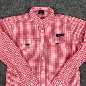 Simply Southern Shirt Mens Size M Red White Gingham Button Down Long Sleeve Prep